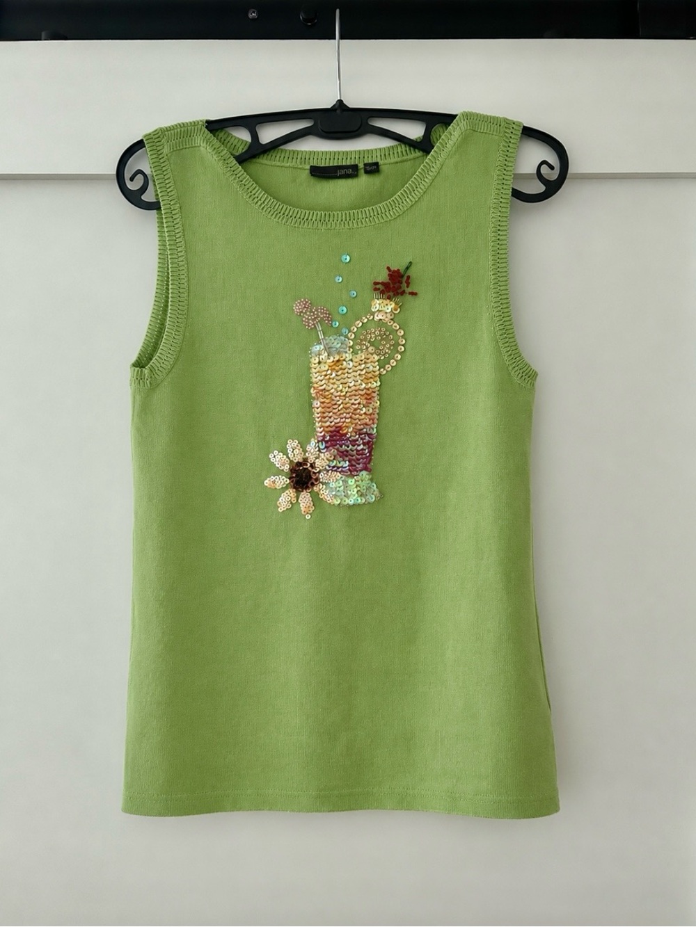 Vintage Bead Embroidered Cocktail Tank Top - Green